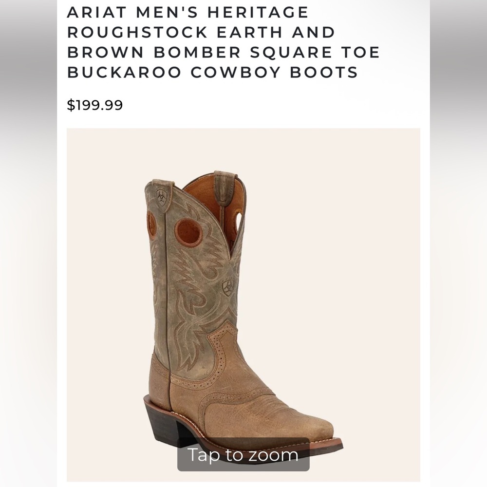 ARIAT MEN'S HERITAGE ROUGHSTOCK EARTH BROWN SQUARE TOE COWBOY BOOTS 12D 10002230 - Picture 12 of 12
